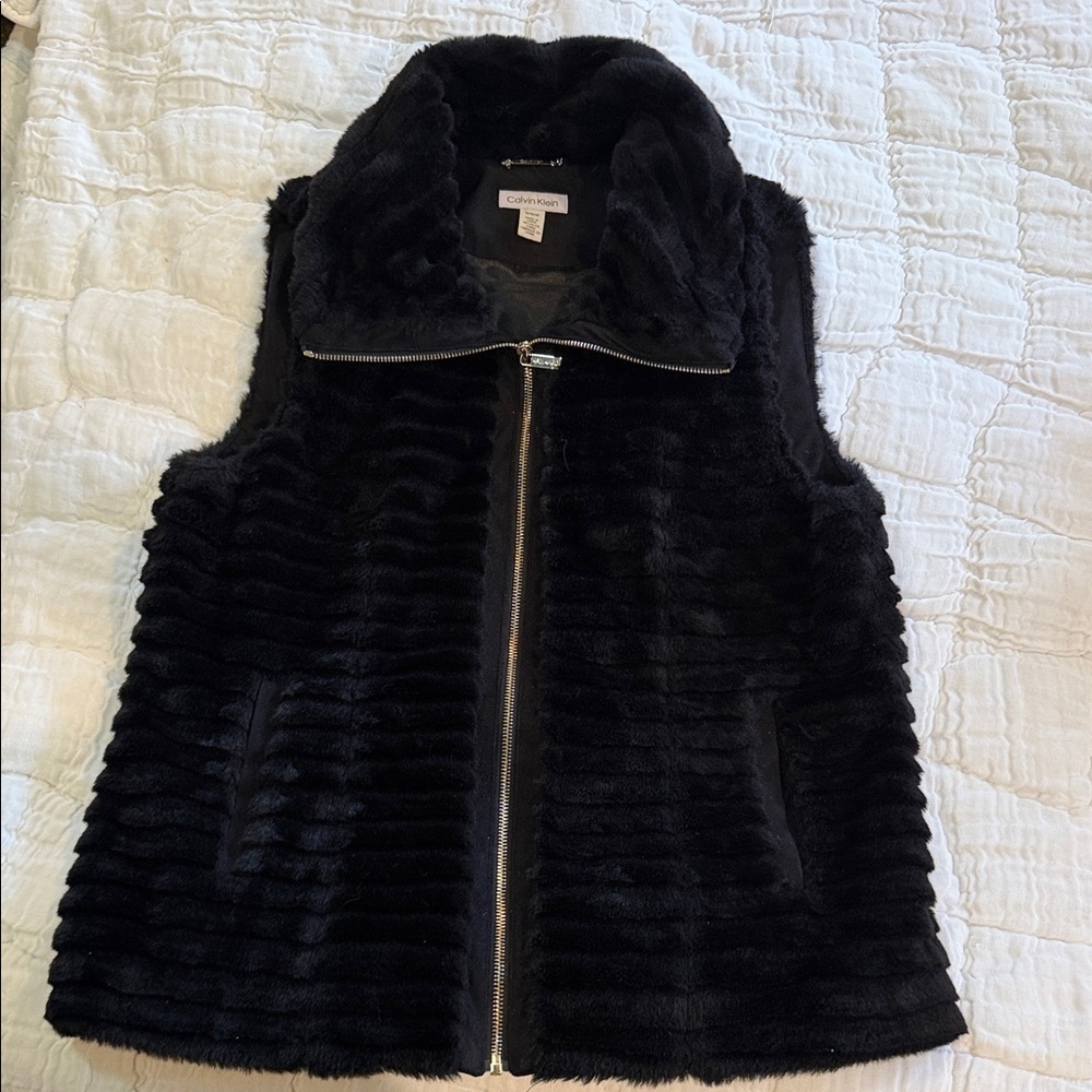 Calvin Klein Black Faux Fur Zip Vest